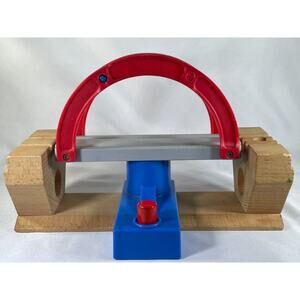 Vintage Wooden Train Bridge - Red & Blue - Push Button Swing - Compatible